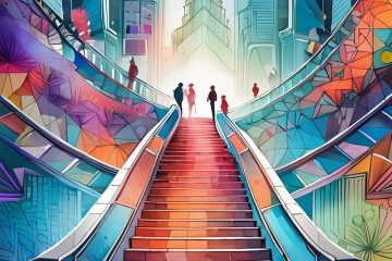 digital art of people on staircase