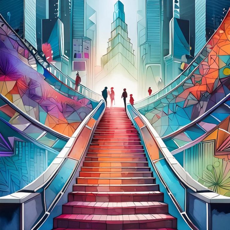 digital art of people on staircase