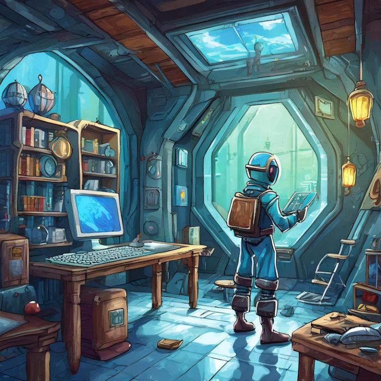 Person in scuba diver suit in underwater escape room generated by Adobe Firefly