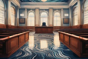 courtroom with ripples on the ground, generated by Adobe Firefly