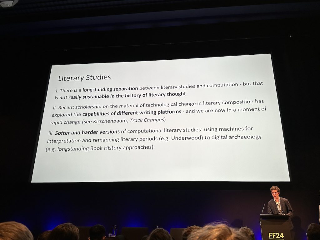 Conference slide on literary studies and computation from Fantastic Futures, the international conference on AI for Libraries, Archives, and Museums