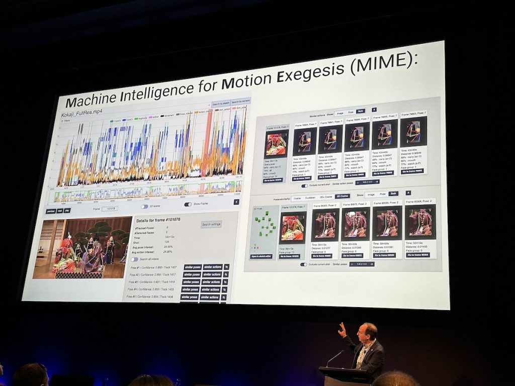 Conference slide on Machine Intelligence for Motion Exegesis (MIME) from Fantastic Futures, the international conference on AI for Libraries, Archives, and Museums