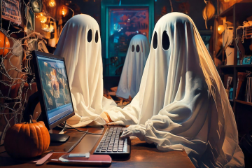 ghosts using computers, generated by Adobe Firefly