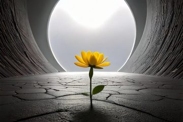 yellow flower sprouting in barren void tunnel, generated by Adobe Firefly