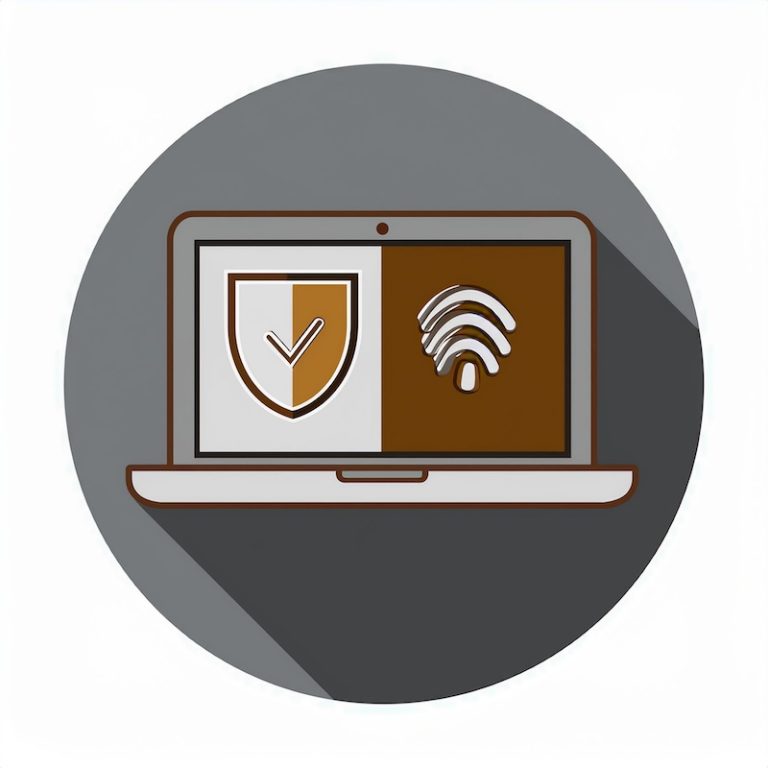 Laptop with security and wifi symbols, generated by Adobe Firefly