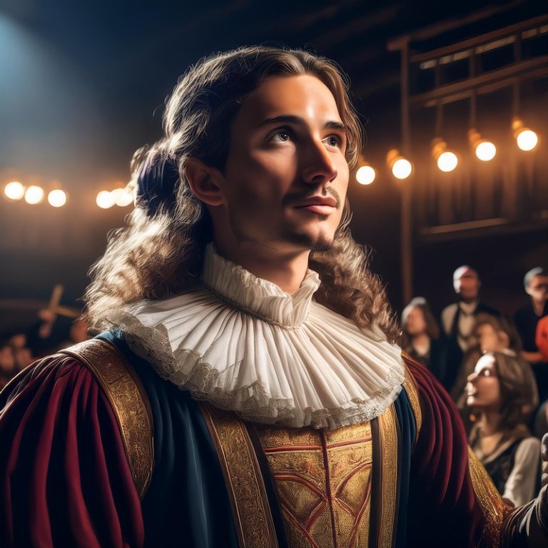 Shakespearean actor at a performance, generated by Adobe Firefly