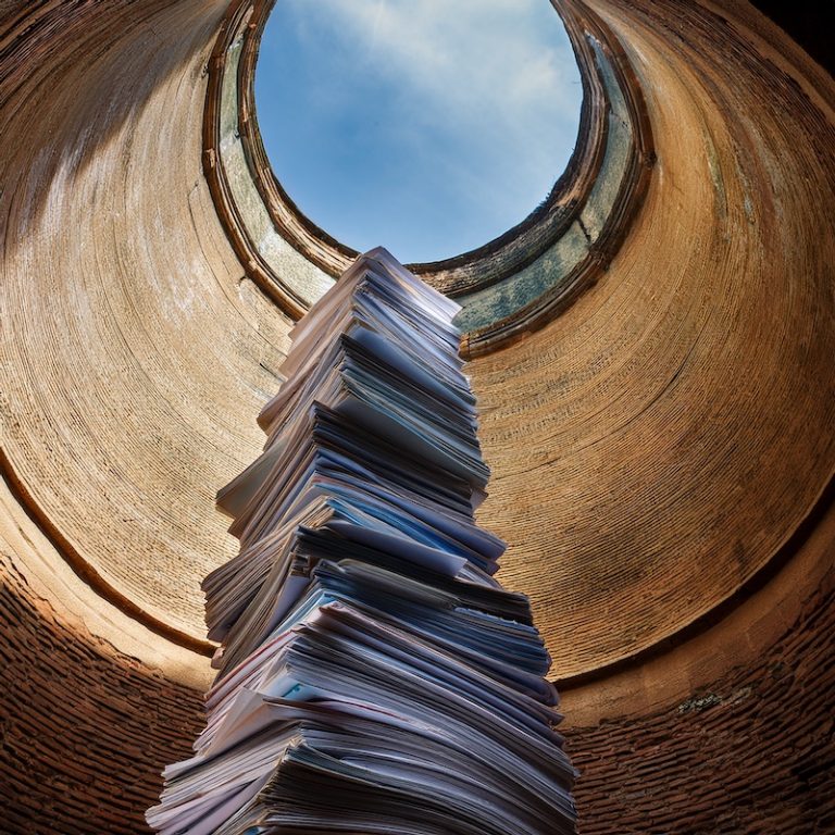 stack of papers in a well, generated by Adobe Firefly