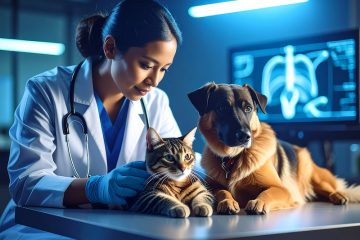 veterinarian with cat and dog, generated by Adobe Firefly