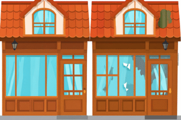 two buildings side by side, one more run-down, generated by Adobe Firefly