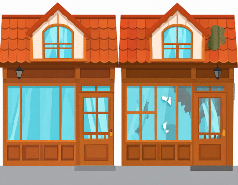 two buildings side by side, one more run-down, generated by Adobe Firefly
