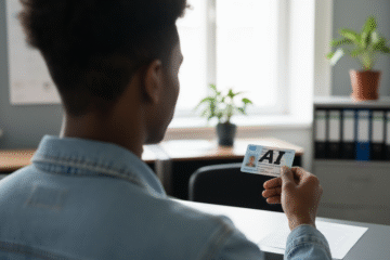 young person holding an AI driver's license, generated by Gemini