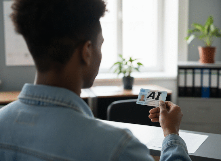 young person holding an AI driver's license, generated by Gemini