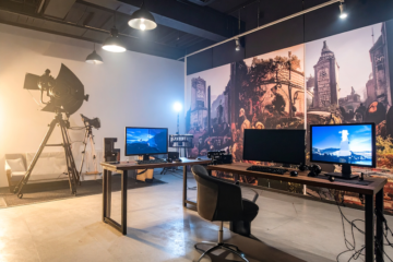 film studio office with computers, generated by Adobe Firefly